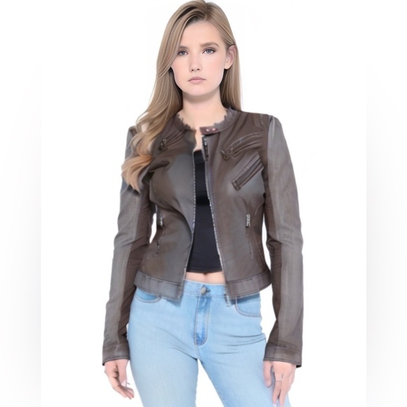 𝅺Blanc Noir Faux Leather Moto Jacket - Picture 1 of 15